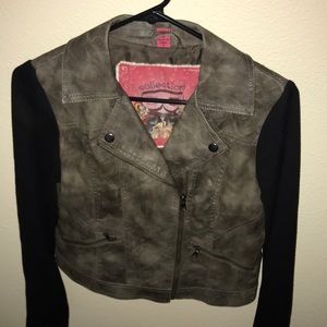 Faux olive green leather jacket size Medium